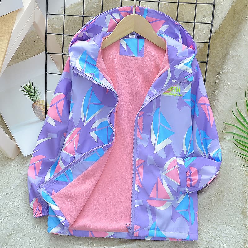 Children's Jackets Integrated Velvet Thin Velvet Autumn Girls' Jackets Spring and Autumn Clothes 2026 New Medium and Large Children's Plus Velvet Windbreaker