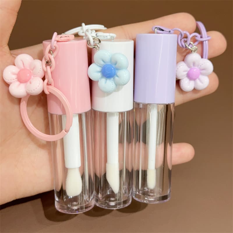 6ml Pink Lip Gloss Tube with Keychain Pendant Lip Gloss Lip Mask Container Packaging Lipgloss Tube