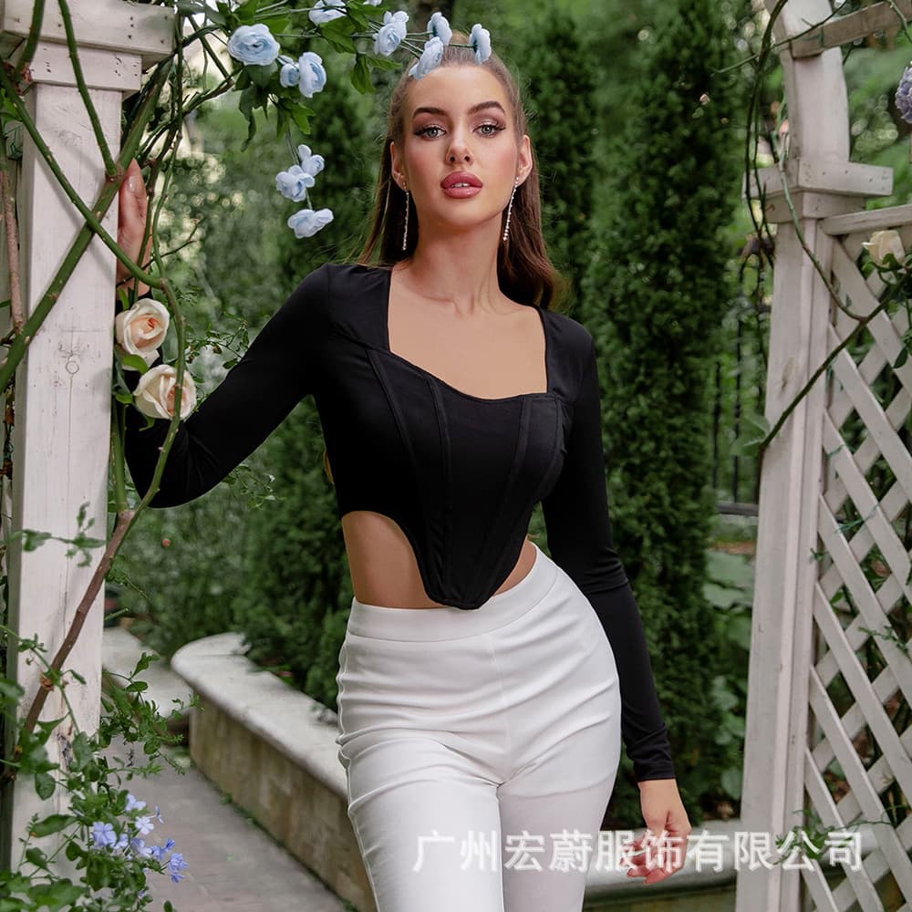 Cross-border Spring/Summer New European and American Women's Knit Corset Top, Square Neck, Fashion Casual Top