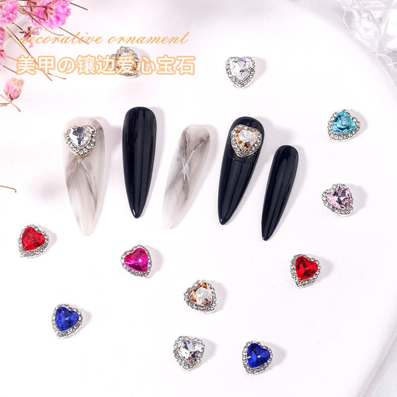 Nail Art Accessories Alloy Vintage Heart Sweet Cross-Border Edge Large Rhinestone Colorful Rhinestone Nail Decoration Accessories Wholesale