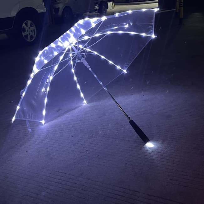 New LED Light-Up Umbrella, Automatic Long Handle Flashlight Umbrella for Photography, Stage, and Bar Performance, Transparent Design