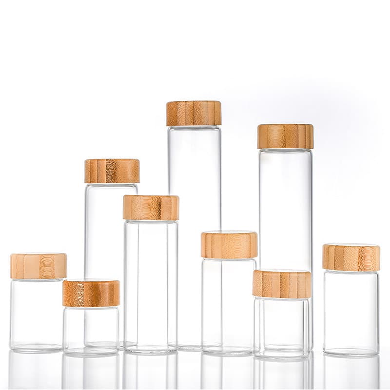 Borosilicate Glass Sealed Jar Tea Canister Storage Jar Sugar Jar 47 Bamboo Lid Wood Lid Glass Bottle Bird's Nest Portion Jar Jam Jar