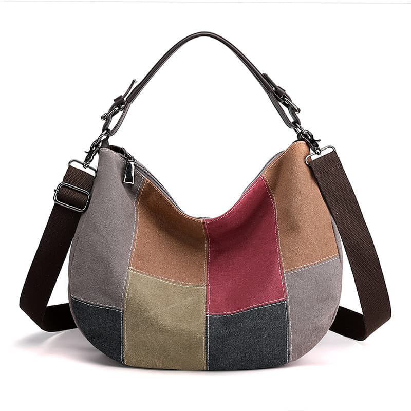 New Retro Patchwork Handbag 2026 Fashion Shoulder Crossbody Bag Women Large Capacity Canvas Contrast Color Bag