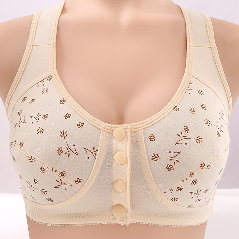 New Patterned Camisole-Style Front-Closure Push-Up Bras for Middle-Aged and Elderly Women, Plus-Size, Non-Wire, Skin-Friendly, Comfortable, Anti-Sagging Bra
