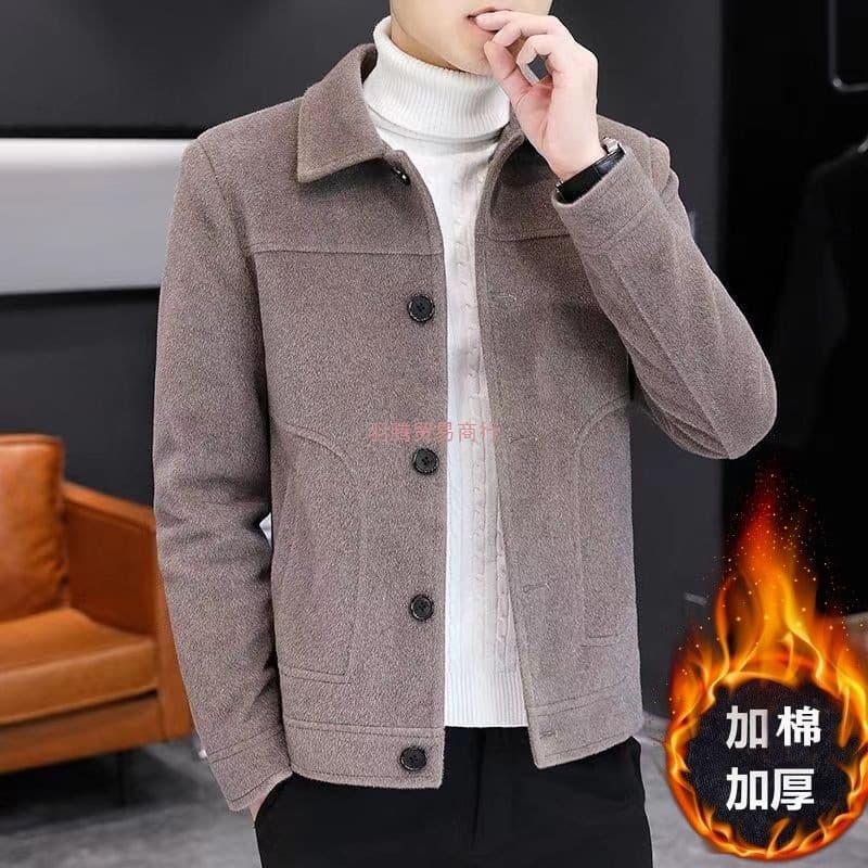 Autumn/Winter Mink Velvet Short Trench Coat Korean Style Men's Wool Blend Jacket with Cotton Lining Turn-down Collar Casual Versatile Top Coat