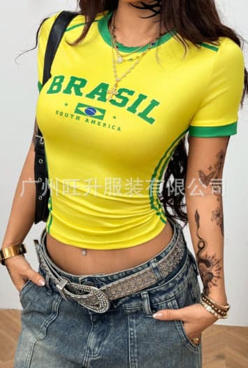 2026 World Cup European and American Spring New National Standard Men's and Women's Short Sleeve Round Neck Casual Letter Embroidery Simple Style T-Shirt