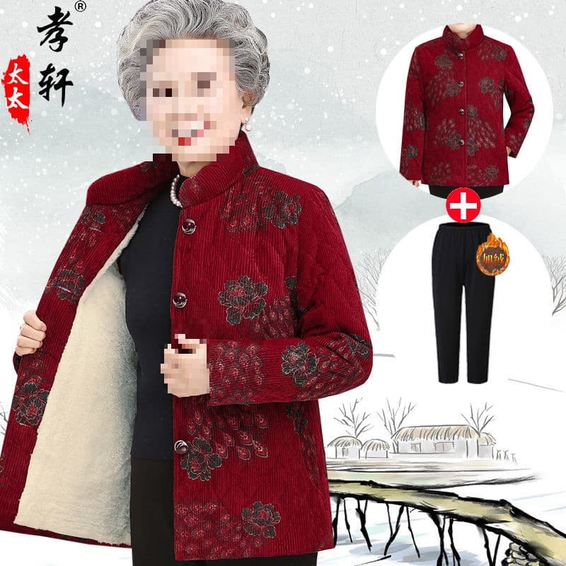 Winter Cotton Padded Jacket for Elderly Women, Thickened and Fleece-Lined, Winter Coat for Grandma and Mom