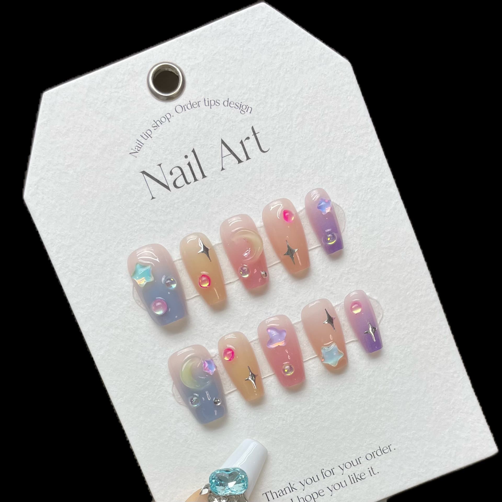 Handmade Summer Sweet Pea Nail Art Blush Ombre Gradient Nails Press-On Nails
