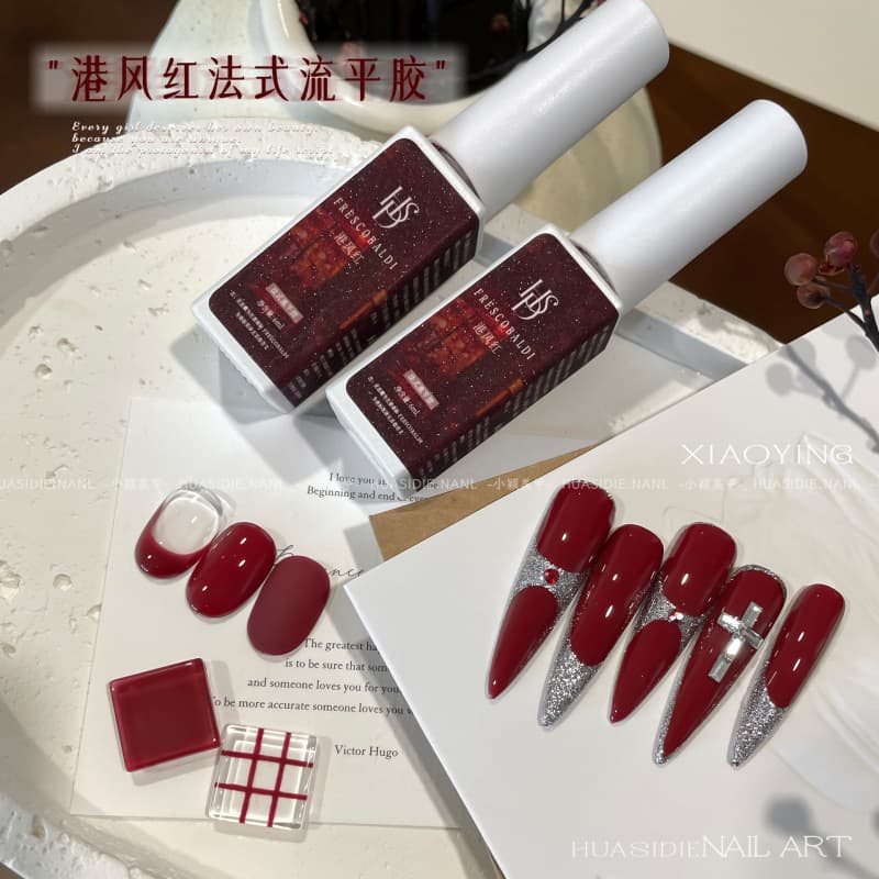Xiaoying Nail Art - French Hong Kong Style Red Solid Color Gel New Year Red Line Drawing Color Painting Leveling French Nail Polish Gel