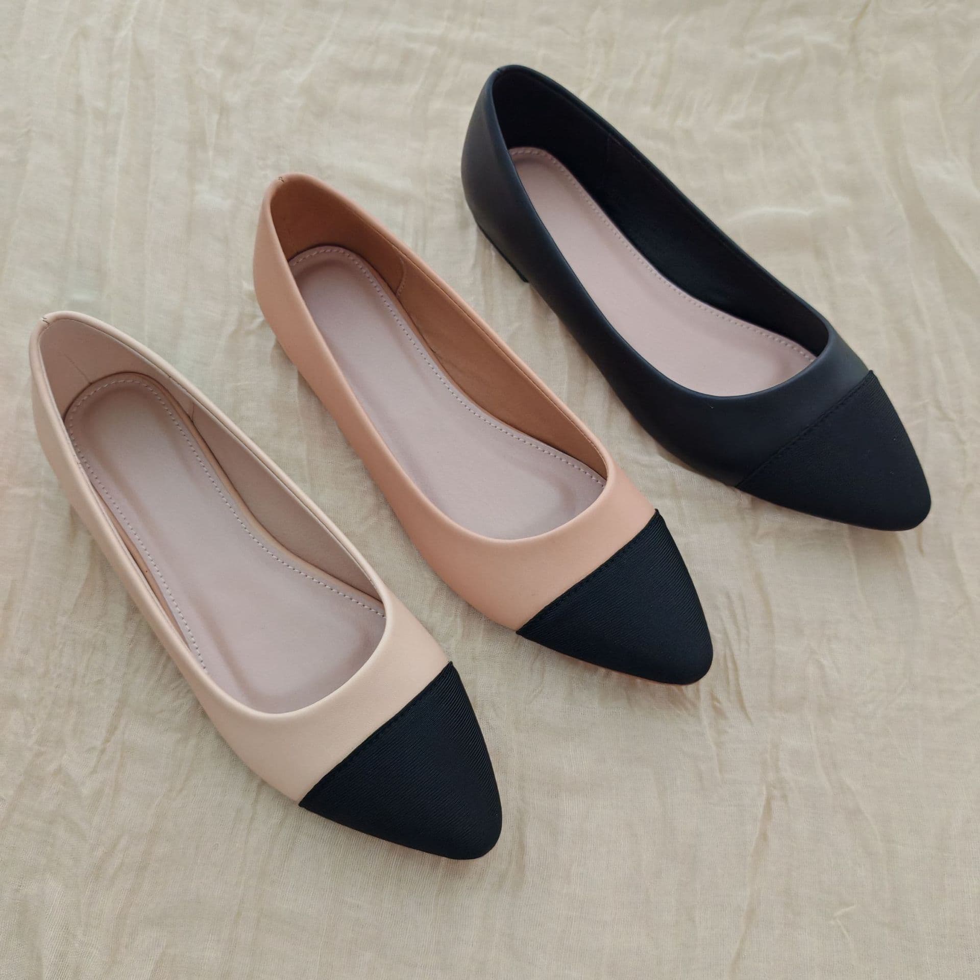 French new style round toe women's shoes, small fragrant style, retro color matching design, flat ballet shoes, temperament women's single shoes, low top