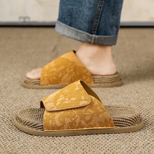 Cross-border Birkenstock Sandals Men's Summer Linen Cork Slides Old Money Style Casual 46 Large Size 47 48 Flip Flops