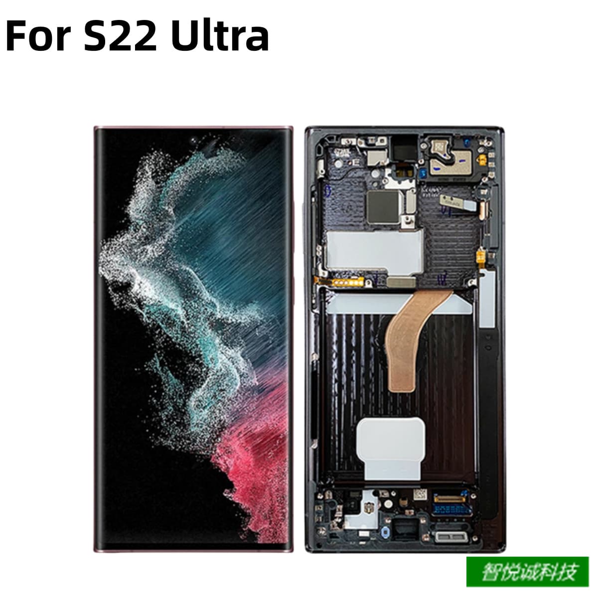Compatible with Samsung S22 Ultra screen assembly with frame, S908 curved 5G LCD OLED display and touchscreen