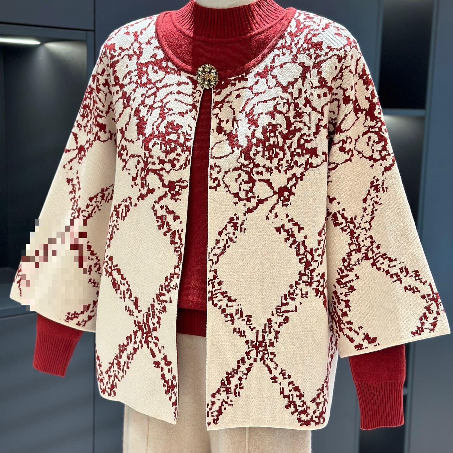 Women's Knitwear Set for Seniors, Spring and Autumn New Mom Style, Casual Grandma Sweater Two-Piece Set