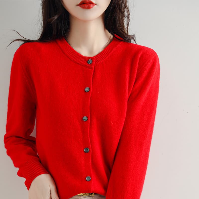 Knitted cardigan, a long-sleeved round-neck sweater for women, early spring 2026, commuter coat, solid color for women