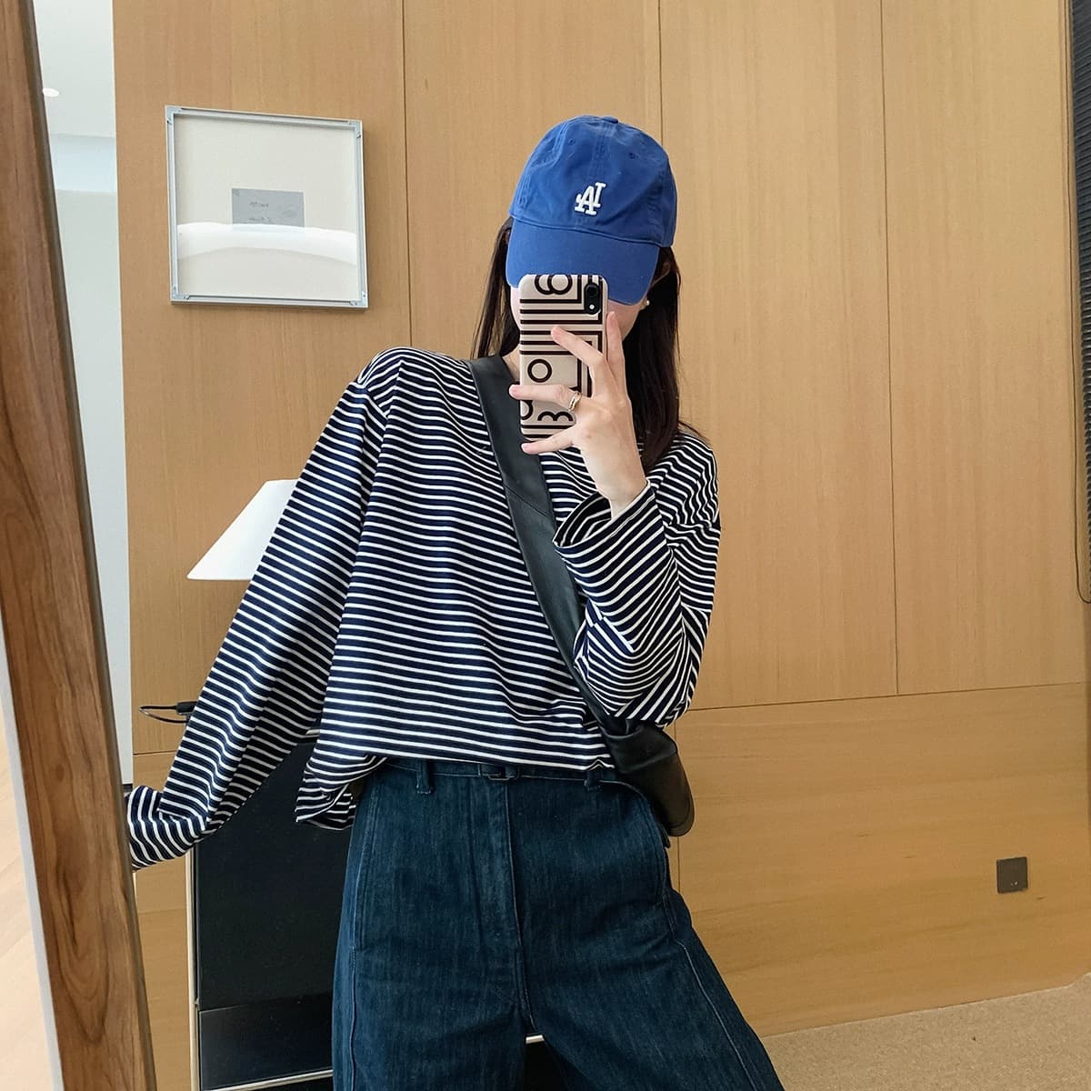 Dading Custom Private Collection! Early Spring Classic Basic Contrast Stripe T-Shirt Loose Relaxed Long Sleeve Top