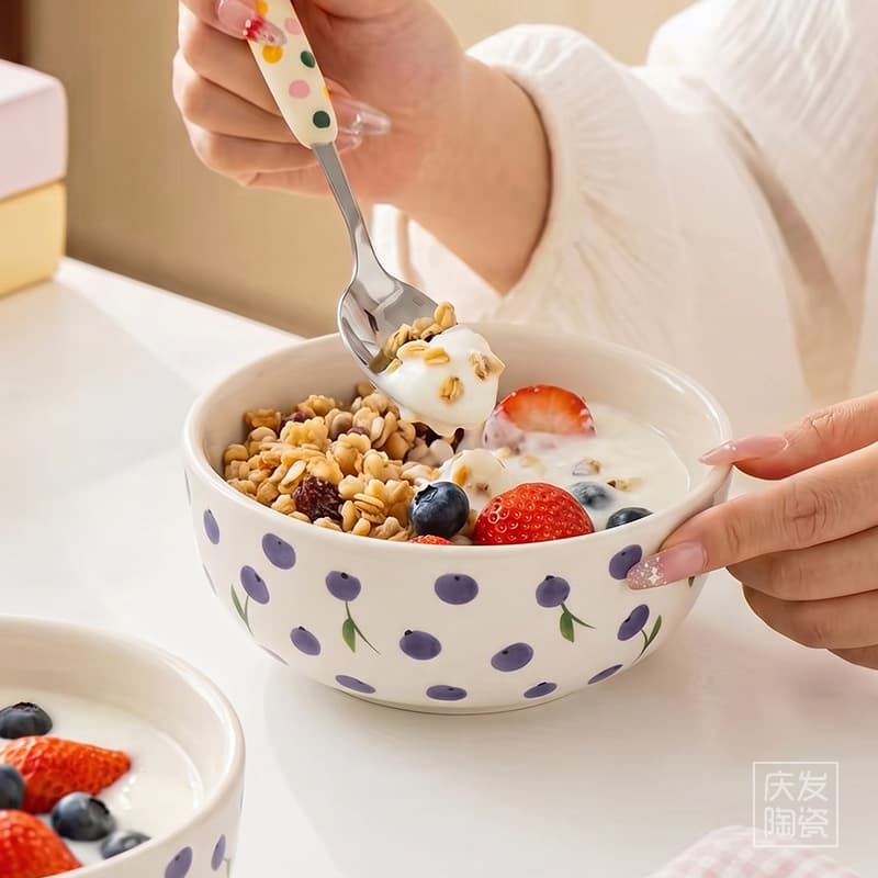 Ceramic yogurt bowl 2026 new ins style blueberry bowl good-looking steamed egg bowl home foreign trade original single salad bowl