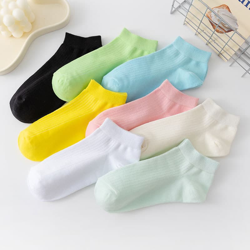 Women's Spring and Summer Thin Short Low-Cut Cotton Socks, Vertical Stripes, Candy Colors, Versatile Women's Sports Socks, Anti-Odor, Moisture-Wicking