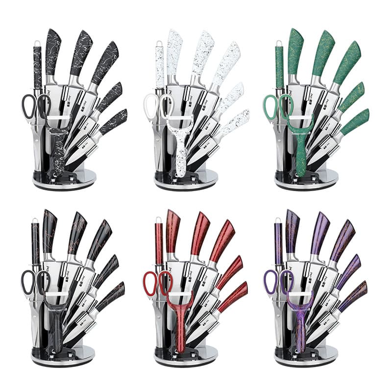 9-Piece Black Brushed Hollow Horseshoe Handle Knife Kitchen Knife Set Chef Meat Bread Universal Fruit Knife
