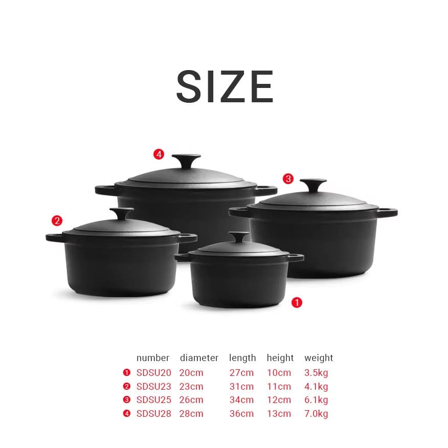 Cast Iron Braising Pot, Uncoated Traditional Raw Iron Pot, Home and Commercial Use, Double-Ear Soup Pot, Dutch Oven, Compatible with Induction Cooktops