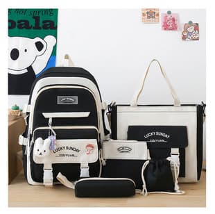 Cross-border Best-selling Primary School Backpack for Girls, Large Capacity Middle School Student Laptop Backpack, New Casual Backpack 5-Piece Set Wholesale