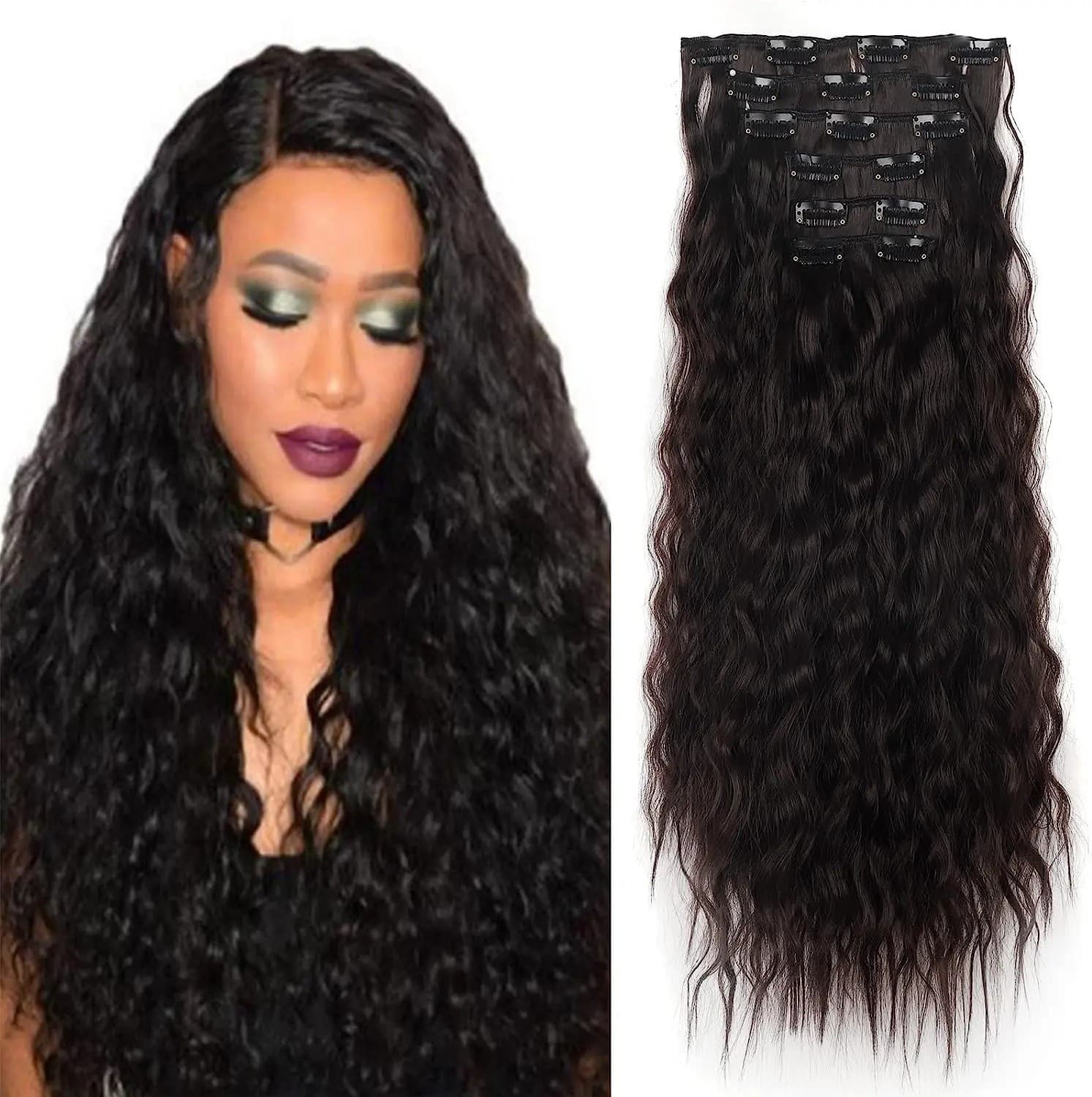 6-piece corn perm long curly hair set 16-card hair six-piece set wig long curly hair pieces wholesale cross-border hot sale