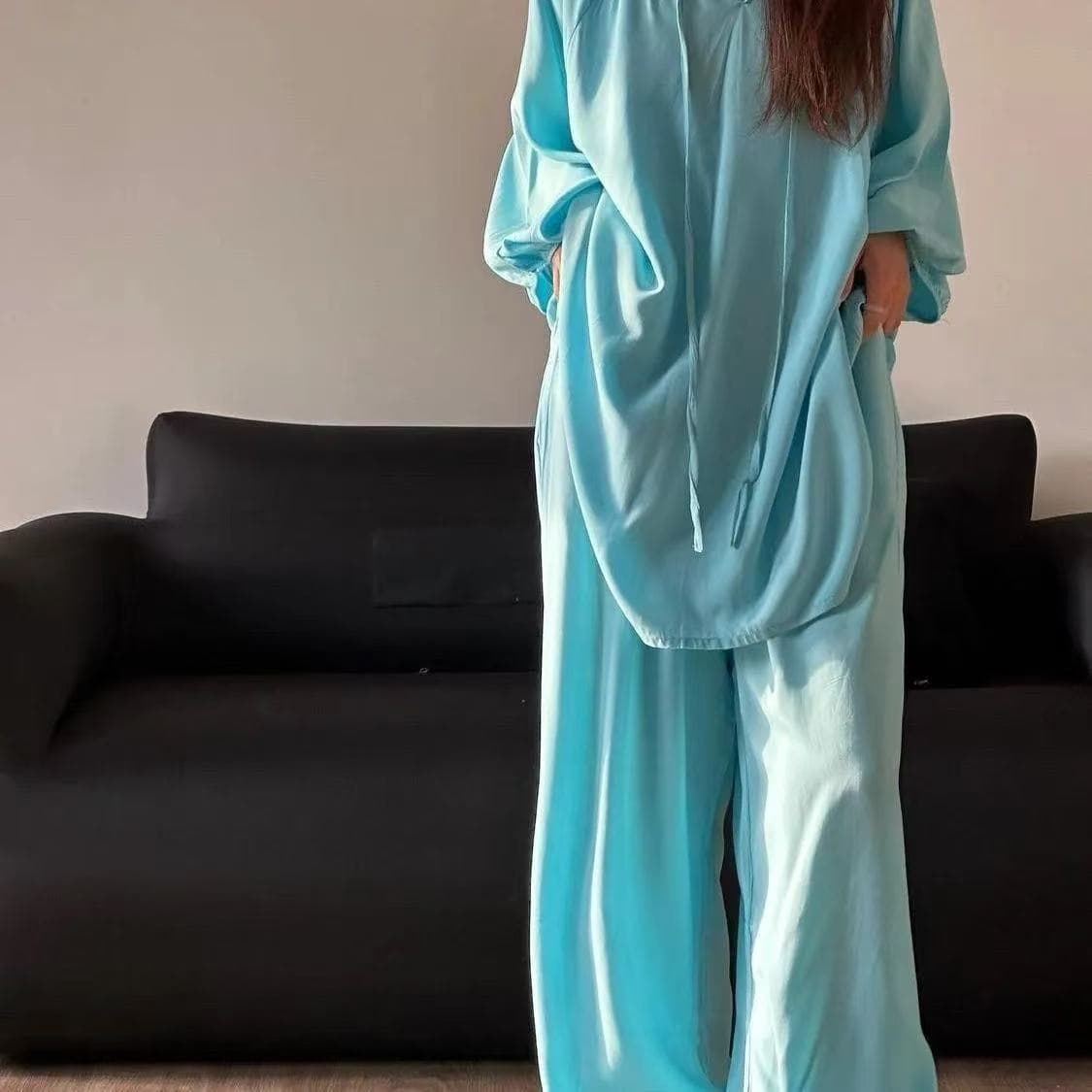 Pajamas Women's Ins Style Loose Comfortable Plus Size Three-Quarter Sleeve Long Pants Homewear Set Wearable Outside