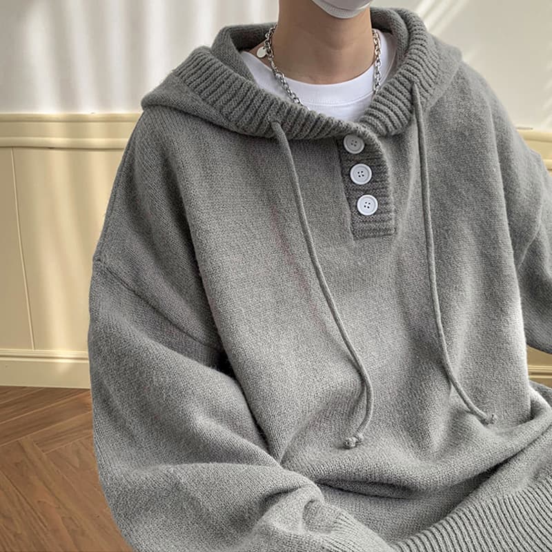Hooded Sweater for Men Spring Autumn Japanese Retro Casual Oversize Hoodie Knit Sweatshirt Heavyweight