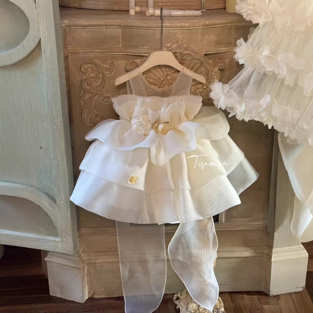 2025 Summer Tulle Doll Dress Little Girl Princess Dress Tutu Performance Costume Flower Girl Gown Long Train Dress