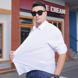 Spring/New Plus Size Men's Long Sleeve Shirt, Stretch Wrinkle-Free High Elastic Solid Casual Shirt, Big and Tall