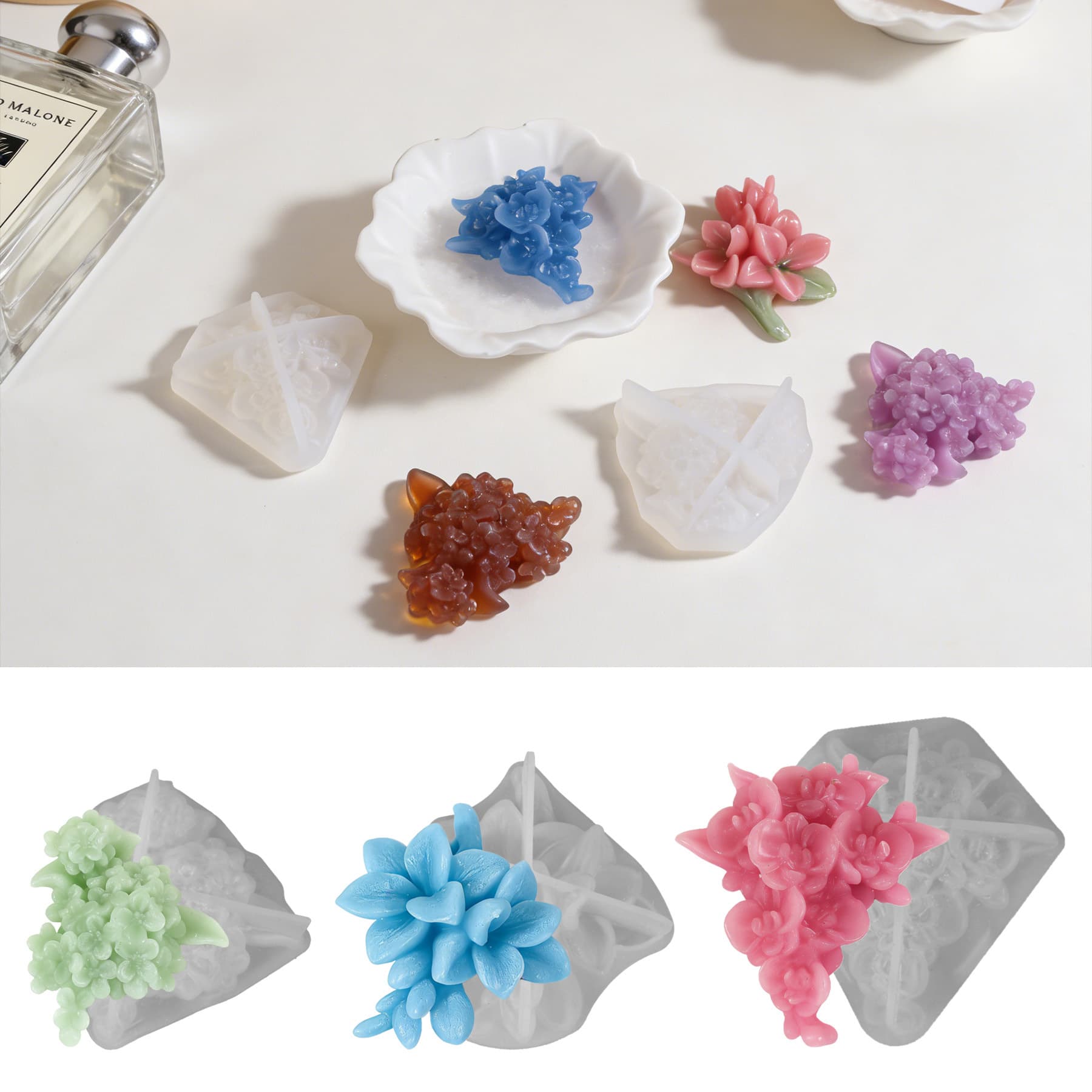 Freesia flower candle resin silicone mold Osmanthus rose plaster ornaments mold silicone customization