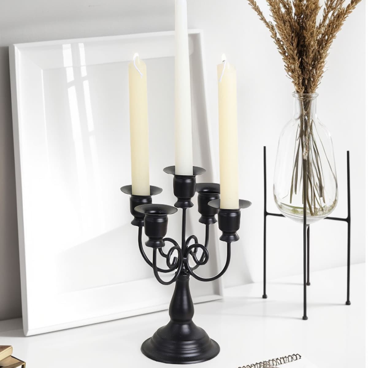 European Vintage French Multi-Arm Candelabra Five-Head Candle Holder Decorative Base Home Soft Decoration Dinner Living Room
