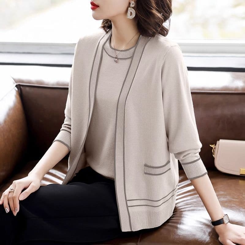2025 New Style Mom Autumn Knit Cardigan Coat 40s 50s Middle-Aged Women's Clothing Spring/Autumn Top Two-piece Set