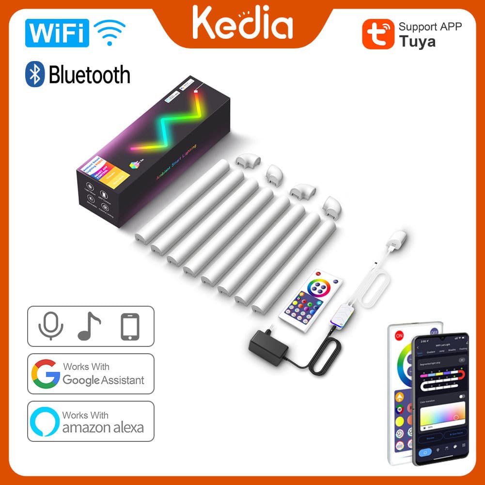 Tuya WiFi/Bluetooth RGB Splicing Wall Light 8+4 Smart Tuya Creative Internet Celebrity Light Atmosphere Light Remote Bedside