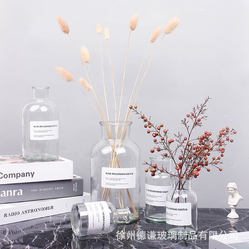 Wholesale European glass vases, ins style, hydroponic vases, small dried flower vases, living room decorations