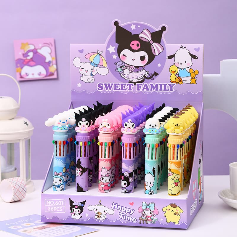 Cartoon cute family ten-color ballpoint pen multi-color press handbook pen high-value shape color pen stationery wholesale