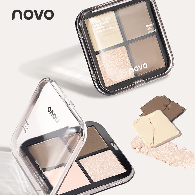 NOVO Light & Shadow Quick Contour Four-Color Palette, 3D Nose Shadow, Side Contour, Matte Highlighter, Porcelain Glow, Soft Focus, Affordable