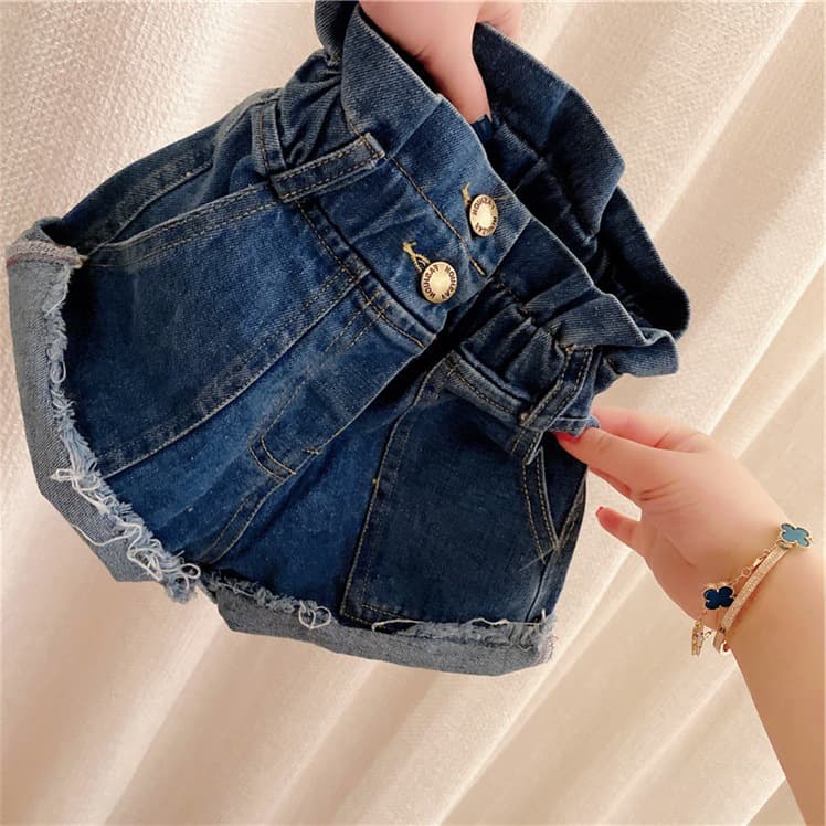 Children's clothing wholesale girls' denim shorts 25 summer new style children's fashionable high-waisted wide-leg bud denim shorts trendy