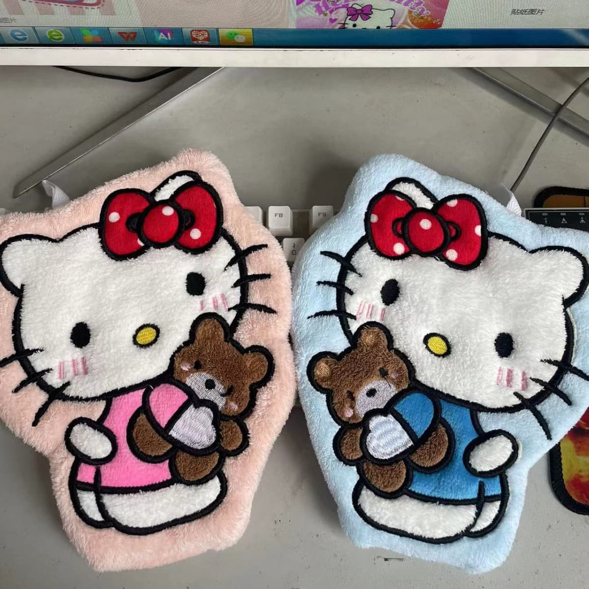 Black Bow Cat Hand Towel Hanging Kitchen Bathroom Absorbent Cloth Cartoon KT Cat Handkerchief Towel