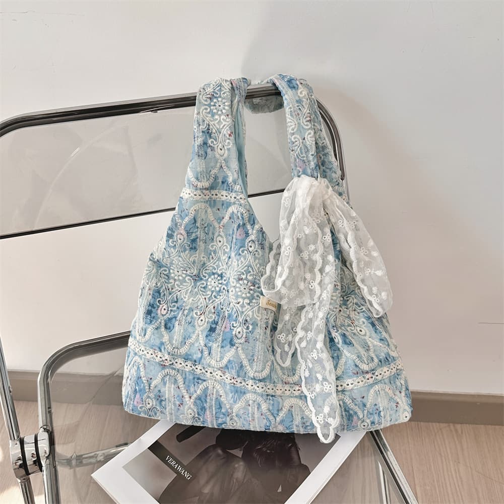 49183 Korean girly heart lace shoulder bag, versatile commuting armpit bag, large capacity female student canvas bag