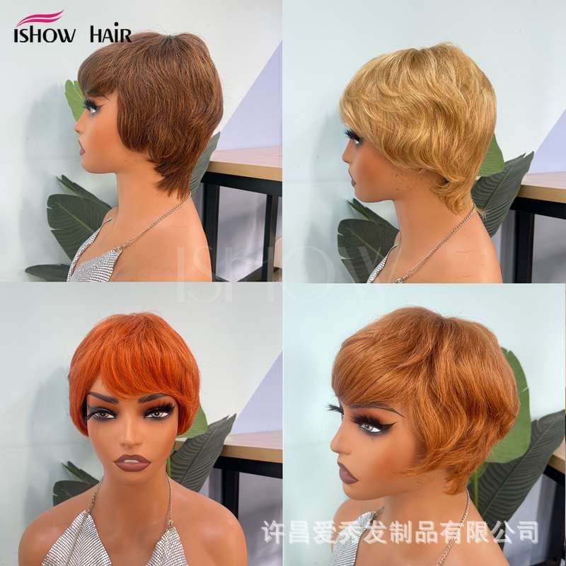 Human hair pixie wig short headgear straight hair fully machined headgear pixie human hair spot delivery