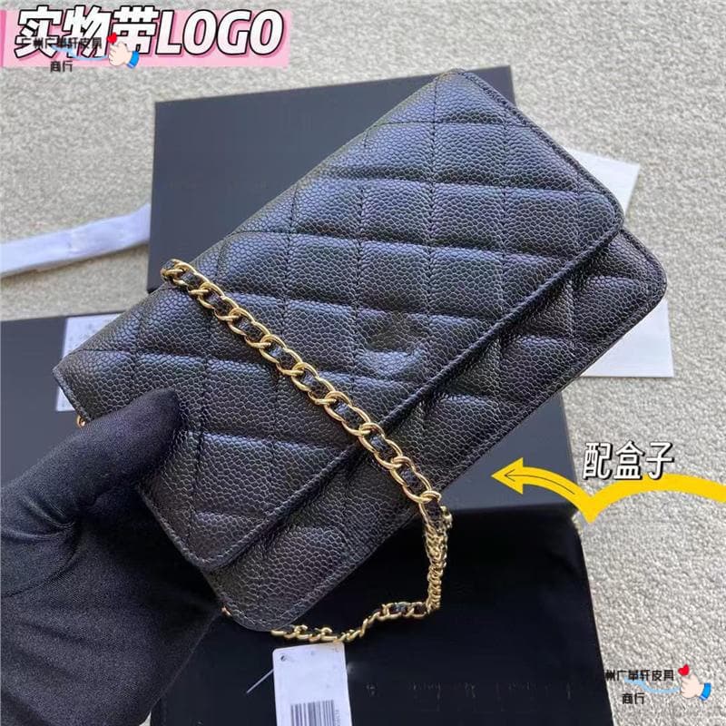 Chanel-style WOC Wallet on Chain, Caviar CF Quilted Chain Bag, Flap Square Bag, Crossbody Versatile Women's Bag, Pebble Grain
