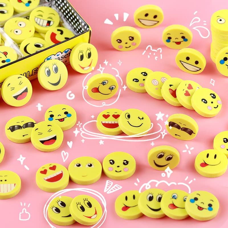 Creative Cartoon Smiley Face Erasers, Cute Round Expression Erasers, Wholesale Elementary Student Prizes and Gifts
