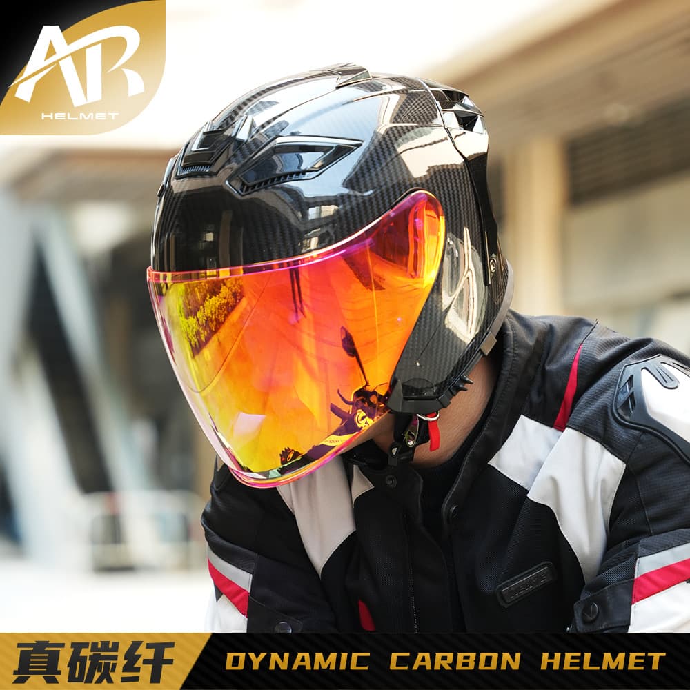 AR Motorcycle Helmet Carbon Fiber Dual Lens Half Coverage Three-Quarter Retro Half Helmet 801
