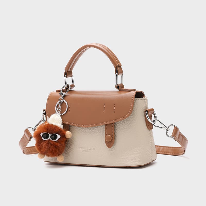 Cambridge Ladies Leather Handbag Stylish Shoulder Bag City Chic Small Square Bag Contrast Stitching Soft Tanned Cowhide