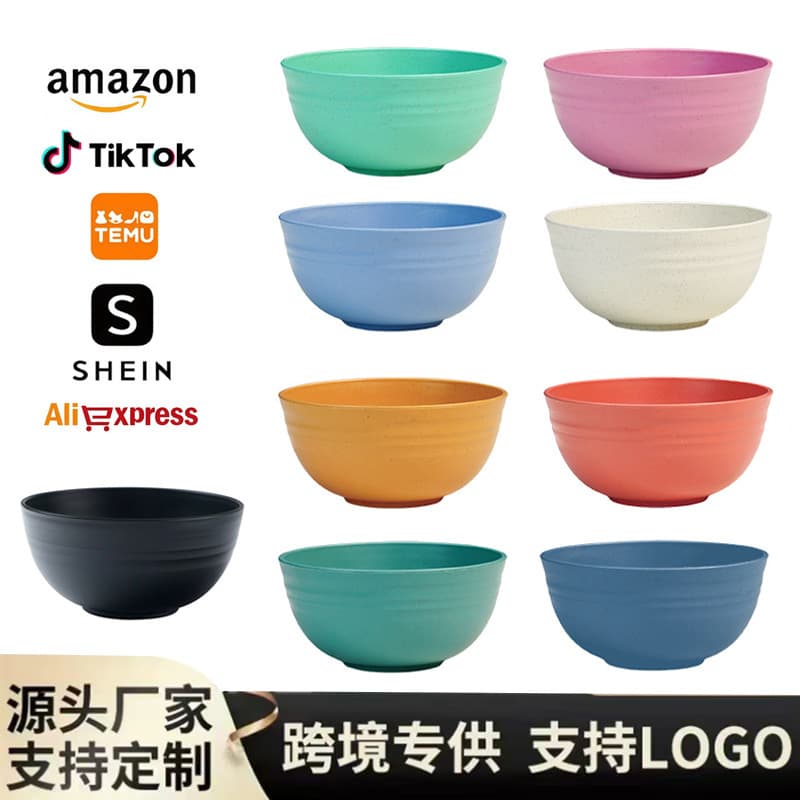 Cross-border Wheat Straw Rice Bowl, Japanese-style Salad Bowl, Plastic Tableware, Large Capacity Soup Bowl, Noodle Bowl with Lid