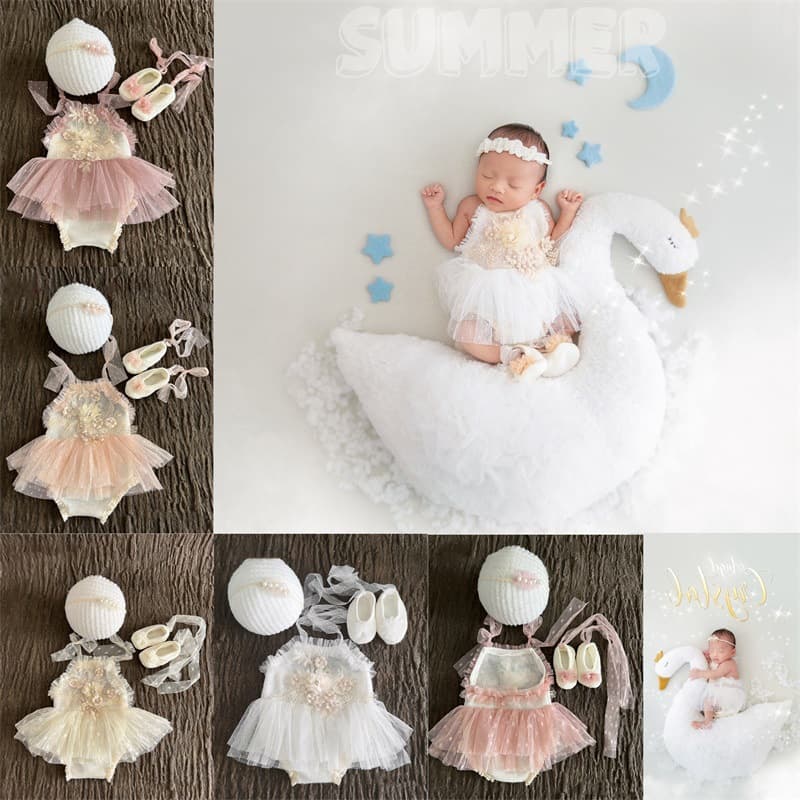 Newborn European and American Cross-Border Photography Clothing Studio Photography Props Swan Set Baby Photo Lace Set
