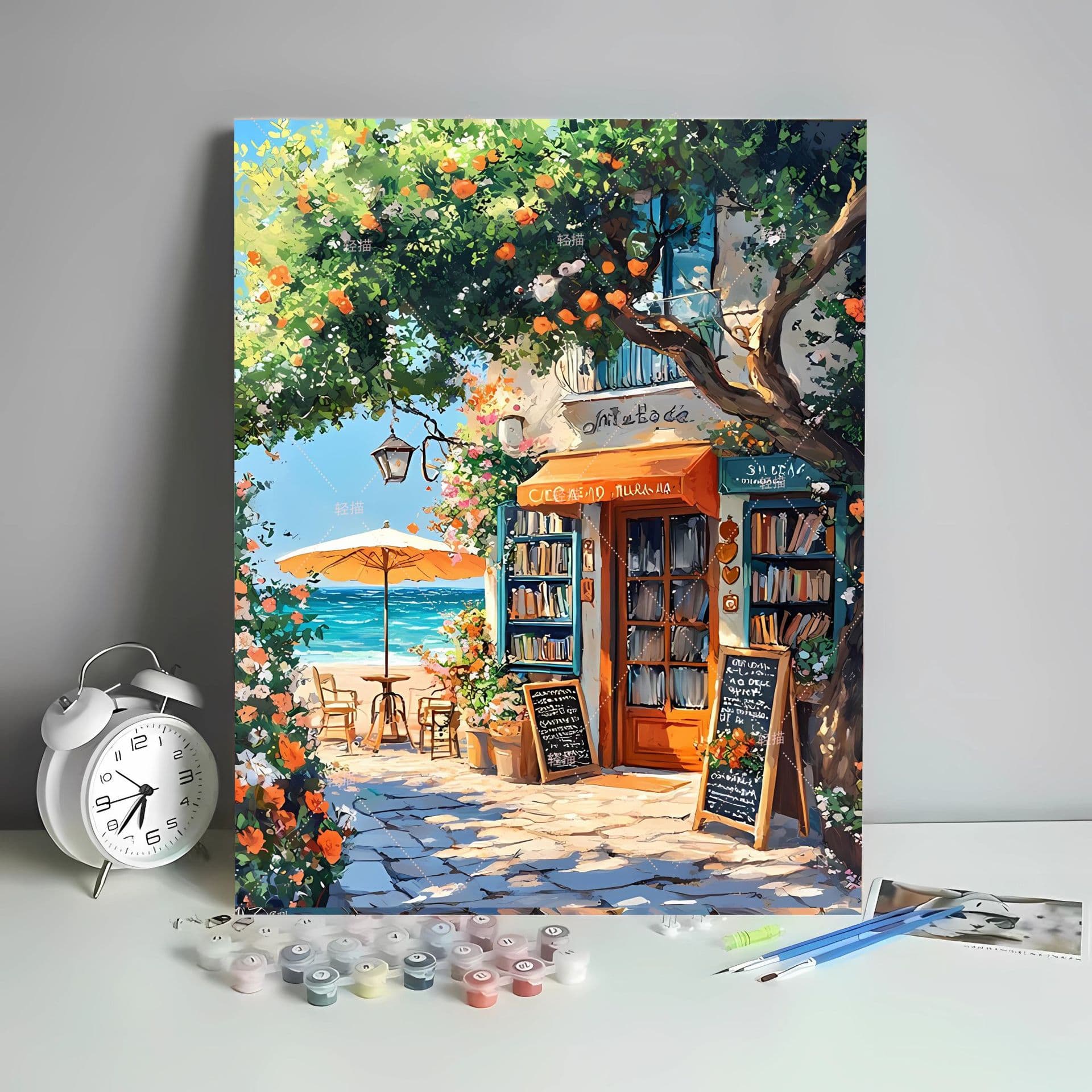 diy digital oil painting seaside bookstore series hand-filled coloring oil painting decompression healing decorative hanging painting