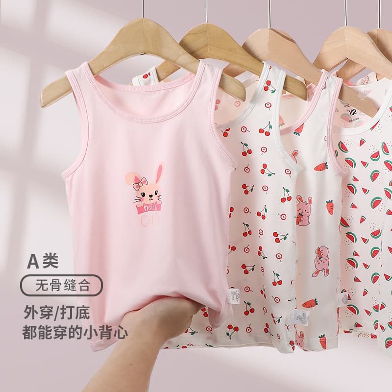 Boneless kids clothing summer new pure cotton children's vest tank top for boys and girls, cartoon print round neck shirt drop shipping available