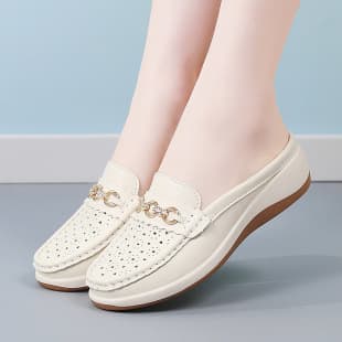 Baotou Half Slippers for Women Summer Outdoor Soft Sole Wedge Heel Non-Slip Mother Shoes Hollow Breathable Backless Casual Women's Shoes