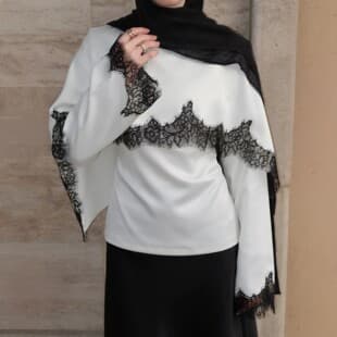 In Stock 2026 New Women's Lace Trim Satin Long Sleeve T-Shirt Fashion Cape Versatile Top